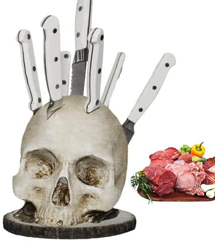 Porte-couteaux en forme de tête de mort, bloc de couteaux en forme de crâne d'horreur pour le rangement de cuisine, support pour couteaux en résine en forme de squelette, gadgets de cuisine gothiques,