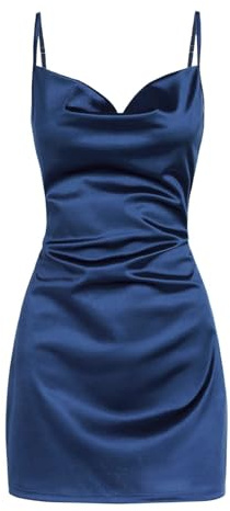 Dresses for Women UK Women's Satin Sleeveless Spaghetti Strap Mini Dress Sexy Slip Cowl Neck Silky Dresses 2024 Bodycon Dresses for Women UK