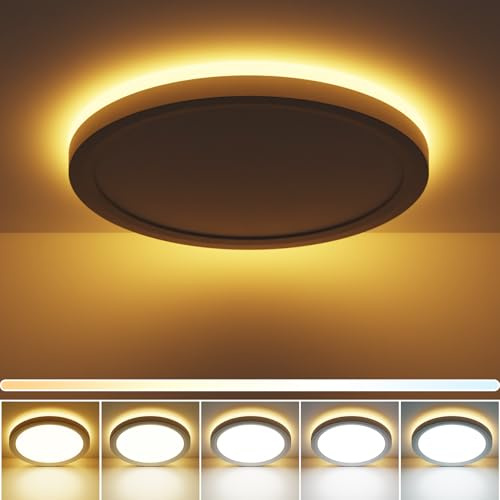 zemty 30W Deckenlampe LED Deckenleuchte Flach mit 6W Nachtlicht, 4200LM 2700K/ 3000K/ 4000K/ 5000K/ 6500K Wählbar Rund Schlafzimmer Lampe, Ø38x2.6 cm Modern Led Panel für Wohnzimmer Küche Esszimmer