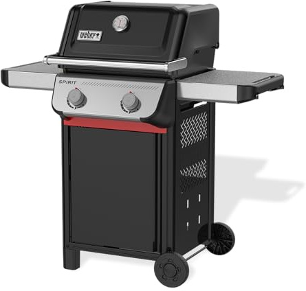 Weber Barbecue à gaz Spirit E-210/2 brûleurs, roues durables, grille conservant une chaleur uniforme, surface de cuisson de 51 x 46 cm, compatible avec les rails latéraux Weber Works, noir/argent