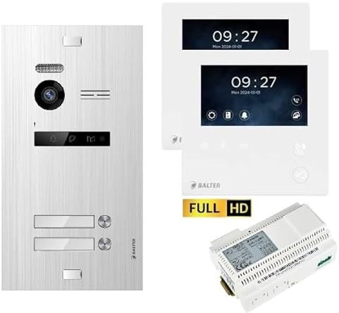 Balter EVO HD Video Türsprechanlage 2 Teilnehmer Silber 2x Mini HD Monitor 2-Draht BUS Komplettsystem