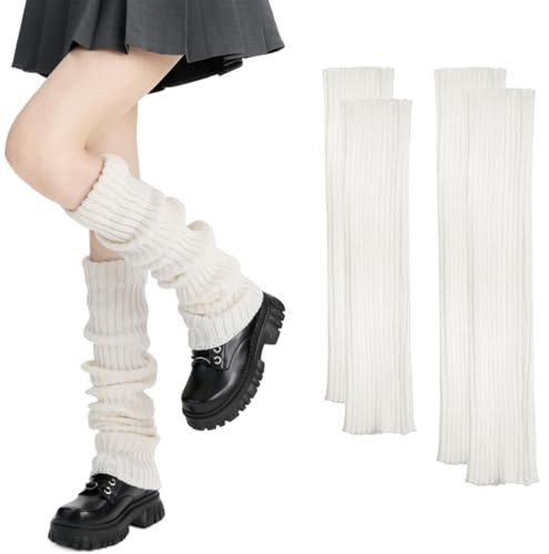 FENQURO Lot de 2 paires de jambières tricotées pour femmes et filles, genouillères chaudes pour bottes d'hiver, chaussettes longues tendance pour femme, jambières au crochet kawaii des années 90 pour