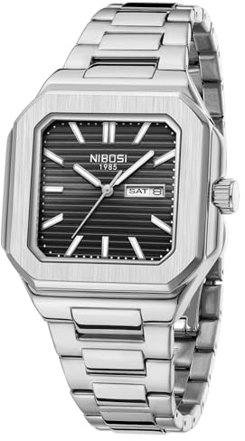 NIBOSI Armbanduhr Herren Analog Quarz für Männer Quadratisch Datum | 30M Wasserdicht Edelstahl Leuchtend Business Klassisch Designer Uhren für Männer
