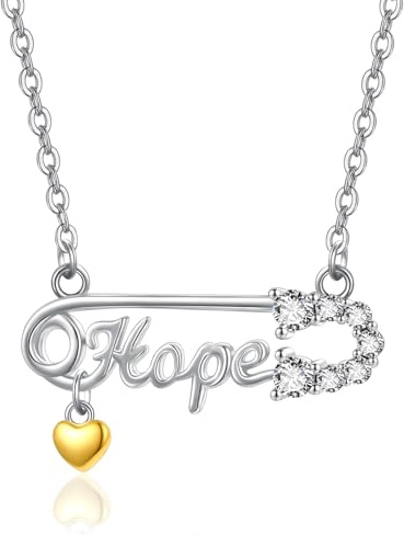 KINGWHYTE säkerhetsnål halsband 925 sterlingsilver säkerhetsnål för psykisk hälsa halsband säkerhetsnål hänge smycken gåvor, 18mm, Sterlingsilver, Kubisk zirkonia