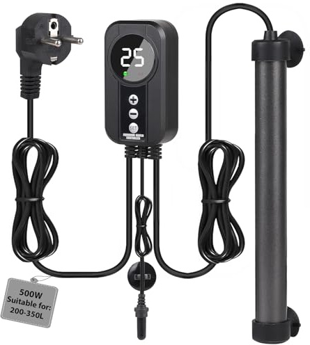 EXLECO Riscaldatore Acquario da 500 W Tubolare in Titanio con Controller a LED e Sensore di Temperatura, Riscaldatore per Acquario Pesce con Temperatura Regolabile, Adatto per Pesci 200-350 Litri