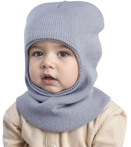 iNszkoos Barn vinter stickad balaclava mössa 1–6 år gammal barn örat huva mössa ansikte hals hattar varmare halsduk kallt väder full filt pojkar flickor termisk skidkeps, Vitt och blått, One Size