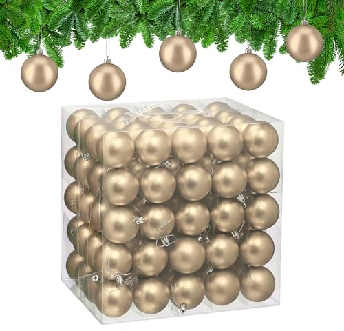 Relaxdays Weihnachtskugeln 100er Set, Weihnachtsdeko, matt, Christbaumkugel, Tannenbaumschmuck in ∅ 6 cm, Champagner