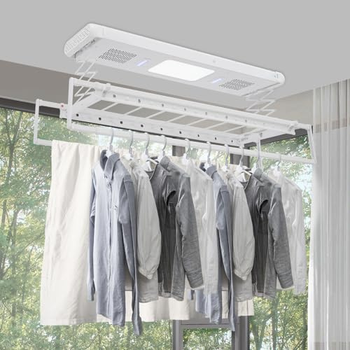 PromiseFly Elektrischer Wäscheständer für Wand | Decken Wäschetrockner mit Blaulichtsterilisationsfunktion und Ventilator | Kleiderstange 130-215CM Einstellbare für Hausbalkone Badezimmer