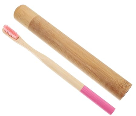 VERDANVERSE Cepillo de Dientes de Bambú para Viaje con Mango Cómodo Cerdas Suaves para Limpieza Dental Diaria Duradero y Ecológico con Estuche Tubular de Bambú Portátil Rosa
