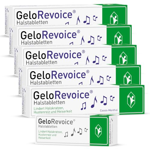 GeloRevoice Halstabletten Cassis-Menthol: Lindert Halskratzen, Hustenreiz und Heiserkeit, lang anhaltende Linderung auch bei Halsschmerzen, Schluckbeschwerden und Räusperzwang, 5x20 Stk + 1x10 Stk