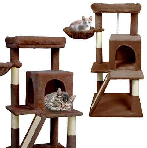 Gaczoo - Kratzbaum - Katzenbaum - Katzenkratzbaum mit Kratzsäulen aus Sisal, mit Höhle & Liegeflächen - 50 x 50 cm, 96 cm hoch - Katzenturm, Kratzsäule für Katzen - Braun