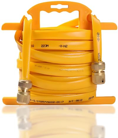 MIUPOO Freestanding Garden Hose Holder,Air Hose Reel Portable Storage Rack,Handheld Metal Hose Reels Hose Rack for Water Hose, Extension Cords, Flexable Hose Use,Yellow.