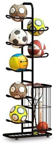 Relaxdays Portapalle, 7 palloni, con cesta, Metallo, HxLxP: 146 x 58 x 23,5 cm, Porta per Basket