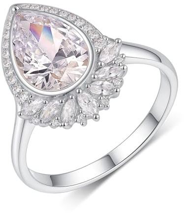 Ayoiow Wassertropfen Eheringe Gold 9 Karat für Damen mit 4ct Moissanit, Vorsteckring Weißgold, 9 Karat Weißgold Größe 49 (15.6)