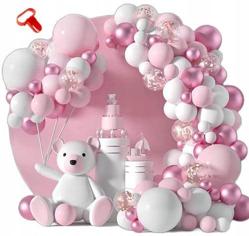 Brokatove Ballongirlande pink-weiß XL - Set 108 Luftballons, Geburtstag, Baby Shower, Taufe - Modell 2