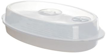 LOPUNER Microwave Steamer Plate with Lid for Fish Steaming, White Food Steamed Holder with Fast Heat Conduction and Moisture Retention, Suitable for Microwave Oven Cooking