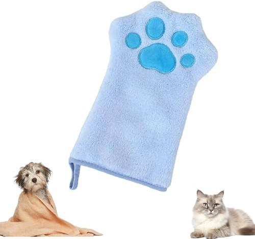 Dog Cleaning Towels Glove for Dogs and Cats, Coral Fleece Pet Towel, Soft & Quick-Dry Dogs Cat Drying Towels with Hanging, Cute Cat Paw Gloves Towel