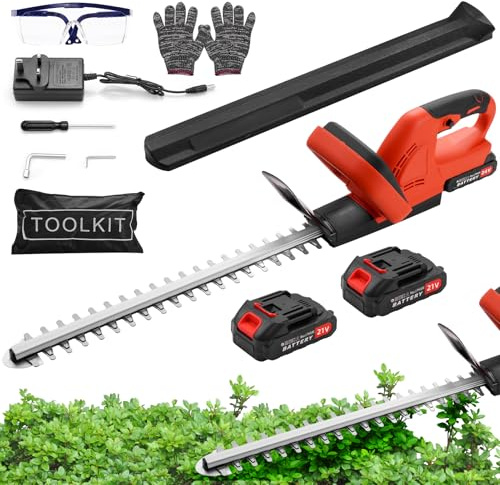 51CM Lange Heckenschere, kabellose Hand-Strauchschere, 2 x 3000 mAh Akku Heckenschere, 21V Heckenschere Elektrisch, Schnittleistung von 15 mm, für Garten, Sträucher und Randpflanzen