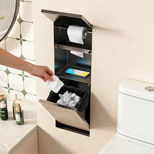 Nicchia doccia piastrellabile da parete con porta carta igienica e bidone della spazzatura, copertura impermeabile da incasso per bagno