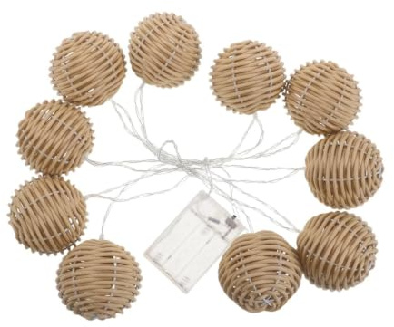 DOITOOL Guirlande Lumineuse à Boules Imitation Rotin Synthétique - 10 Lanternes LED 6.8cm à Piles AA - Décoration Éclairage Extérieur Intérieur pour Jardin Terrasse Mariage et Chambre