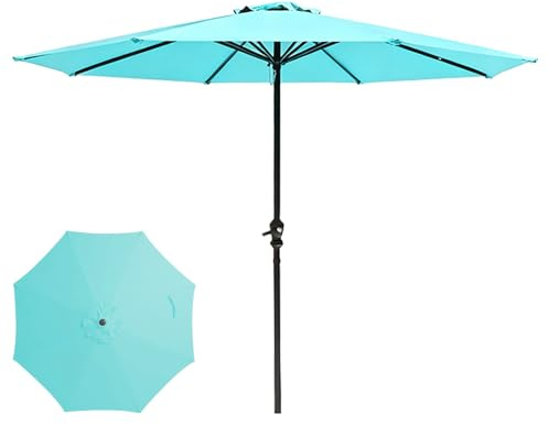 Générique Parasol De Terrasse Extérieur Parasol De Table avec Manivelle Ombrelle De Marché avec 8 Baleines Robustes Protection UV Imperméable pour Jardin Terrasse Arrière(Blue)