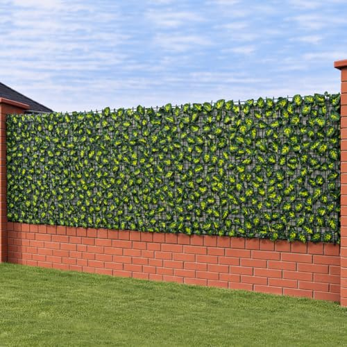 BAKAJI Siepe Artificiale Sintetica da Parete, Rotolo Frangivista Ornamentale da Muro, Ringhiera, Decorazione Anticaduta per Terrazzo, Balcone, Giardino, Esterno (Foglie Estive)