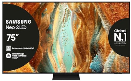 Samsung Vision AI Smart TV 75'' QE75QN70FAUTXZT Neo QLED 4K Mini LED, NQ4 AI Gen2 Processor, Quantum Matrix Slim, AI Customization Mode, Dolby Atmos & OTS Lite, PACCHETTO INTRATTENIMENTO, 2025