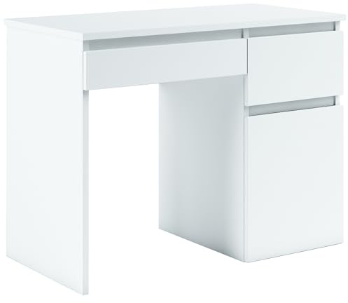 MEBLE GRZYBEK Schreibtisch 100x50 cm für 1 Person - Bürotisch mit 2 Schubladen und Regal - Computertisch, Arbeitstisch für Büro und Kinderzimmer, Weiß Matt
