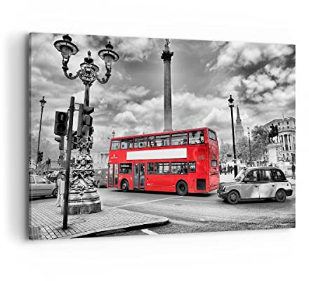 Wandbilder Dekoration Wohnzimmer Trafalgar Platz Taxi London Bilder auf Leinwand 120x80cm Leinwandbild Schlafzimmer Deko Wand Kunstdruck Art Groß XXL Wanddeko Bild Wall Decor Canvas AA120x80-0488