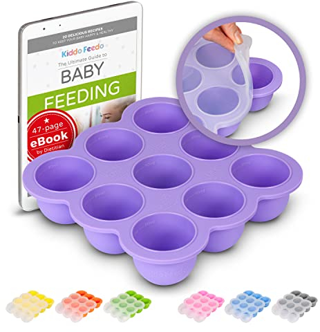 KIDDO FEEDO Aufbewahrung von Babynahrung aus Silikon, Perfekt für Hausgemachte Babynahrung, Püree und Muttermilch. Gratis eBook zur Babyernährung, Lila