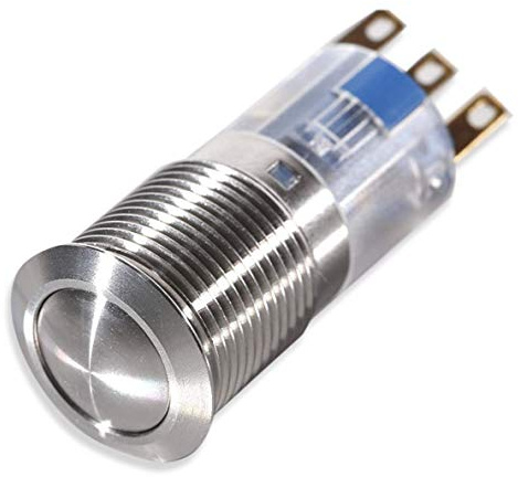 Metzler® Druckschalter aus Edelstahl mit rastender Funktion und IP67-Schutz für 16 mm Einbau staub- und wasserdicht vandalismussicher inklusive Dichtring und Kontermutter ideal für Auto und Boot