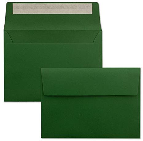 50x Briefumschläge Dunkel-Grün DIN C6 Format 11,4 x 16,2 cm - Haftklebung - Kuverts ohne Fenster - Weihnachten, Grußkarten & Einladungen - Für A6 & A4 Papier