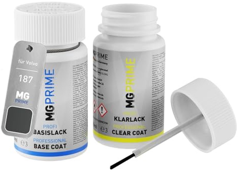 MG PRIME Autolack Lackstift Set für Volvo 187 Anthrazit Metallic Basislack Klarlack je 50ml