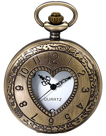 JewelryWe Vatertagsgeschenk Taschenuhr Herren Retro Royal Flush/Kompass/Blumen/Glocke/Motorrad Kettenuhr Analog Quarz Uhr Anhänger mit Halskette Kette Bronze Geschenk für Männer