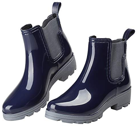 EYUSHIJIA Women's Short Rain Boots Waterproof Slip On Ankle Chelsea Booties (8 B(M), Navy-A)