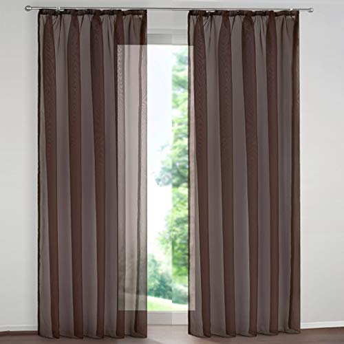 SIMPVALE 2er Set Vorhang durchsichtig Einfarbig Voile-Vorhänge mit Schienenhaken für Gardinen Schlafzimmer Wohnzimmer Balkon, Braun, 140X225 cm