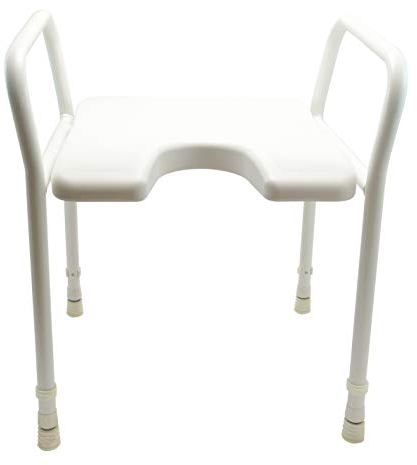 Pflegehome24® Duschhocker mit Armlehne, weiß - Badehocker, Hocker, Duschstuhl, Duschsitz, Duschschemel