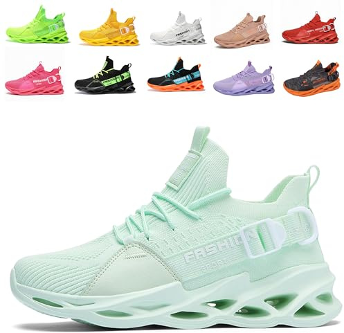 Uomo Donna Running Scarpe da Ginnastica Leggere Traspirante Casual Sportive Mesh Comode Fitness Jogging Sneakers Multicolore G133 Apple Green 38