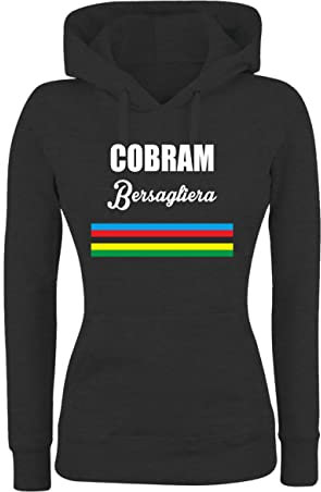 Social Crazy Felpa Donna con Cappuccio Basic Top qualità Top vestibilità - Cobram Bersagliera - Coppa Cobram - Divertente Humor Made in Italy (Nero, L)