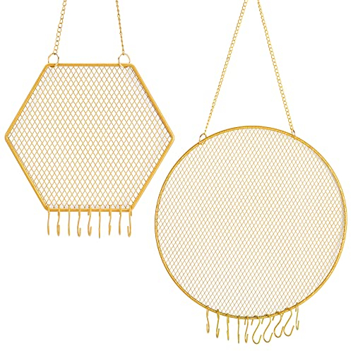 nbeads 2 Ensembles Support Mural pour Boucle d'oreille, Présentoir de Boucles d'oreilles Suspendu Rond et Hexagone Support de Bijoux Décoratif Présentoir à Bijoux avec 20 Crochets en S pour Bijoux