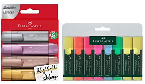 FABER-CASTELL 205031 - Textmarker Set mit Textliner 48 Aktionsetui 6+2 und Textliner 46 metallic 4er Etui