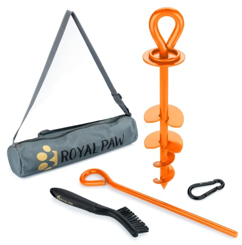 Heavy Duty Dog Tie Out Stake - Premium Dog Anchor for Large Dog, Dog Stake for Yard, Dog Tether, and Dog Runner | Use Any Dog Tie Out or Dog Lead (Medium/Large/XL, O1-Royal Orange)