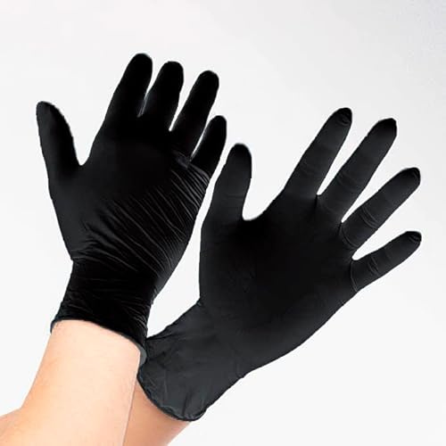 Areso 100 pcs Guante Nitrilo Desechables Negros Guantes sin Latex y sin Polvo | Uso en Gastronomía, Limpieza, Veterinaria, Tatuajes... | Guante Elástico, Confortable e Impermeable