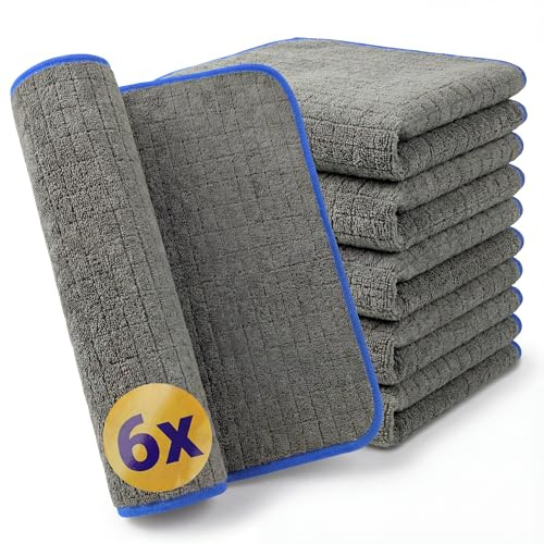 GLANTEX Lackschonende Mikrofasertücher Auto 380 GSM - fusselfreie & saugstarke Microfasertücher für die Autopflege, Microfasertuch Auto, Motorrad & Haushalt, Poliertücher 40cm x 40cm (6)