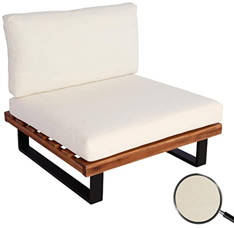 Mendler Lounge-Sessel HWC-H54, Garten-Sessel, Spun Poly Akazie Holz MVG-Zertifiziert Aluminium - braun, Polster cremeweiß