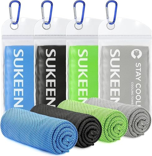 Sukeen Kühltuch für Nacken/Gesicht, weiches, atmungsaktives Sporttuch, schnell trocknend, schweißabsorbierend, Nackenband, für Yoga, Sport, Laufen, Training, 101,6 x 30,5 cm, 4er-Pack
