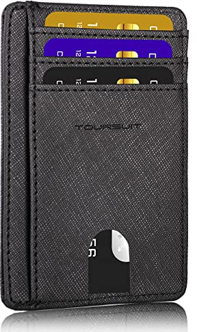 TOURSUIT Travel Minimalist Slim Front Pocket Wallet for Men Women, RFID Blocking Credit Card Holder Case (Cross Black)