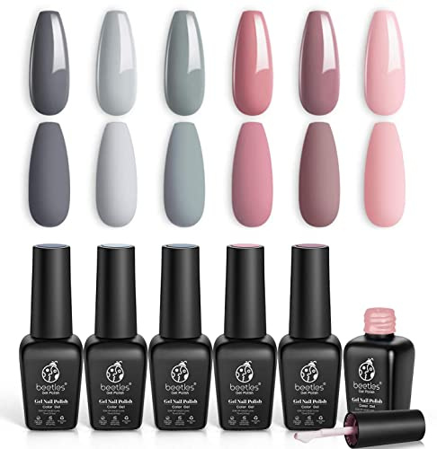 Beetles UV-Gel-Nagellack-Set 6 Farben Grau und Rosa für Hochzeit