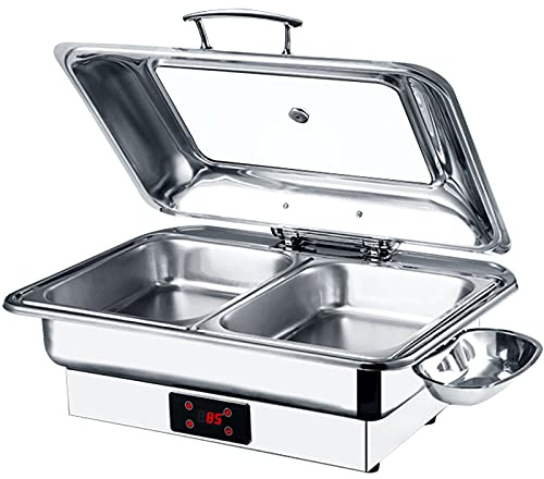 Chafing Dish Calentador de alimentos Servidor de buffet con tapa, platos calientes para mantener la comida caliente, acero inoxidable, calentador de platos eléctrico comercial para mantener la comida