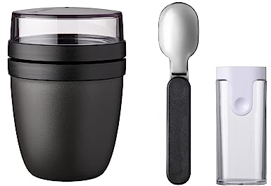 Mepal Set Lunchpot Faltbarer Löffel Ellipse – Nordic Black – praktischer Müslibecher und Behälter für Transport von Lebensmitteln